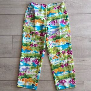 Marisa Christina Stretch Vintage Floral Watercolor Multicolor Crop Trousers 6